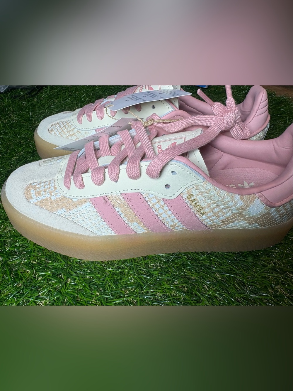 Adidas samba pink, white and cream snake skin youth 7, women’s 8
